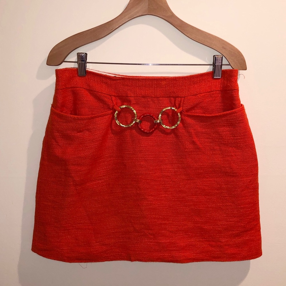 Milly Orange A-Line Mini Skirt with Chain Belt